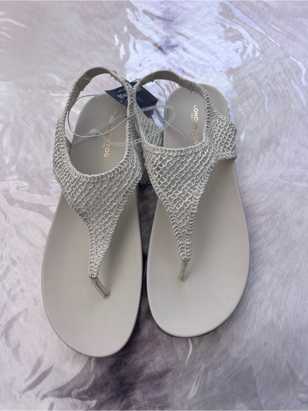 London Fog Cream Woven Thong Sandals